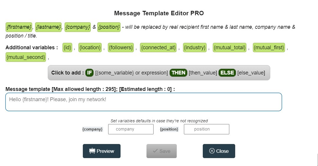 Message template editor in Linked Helper