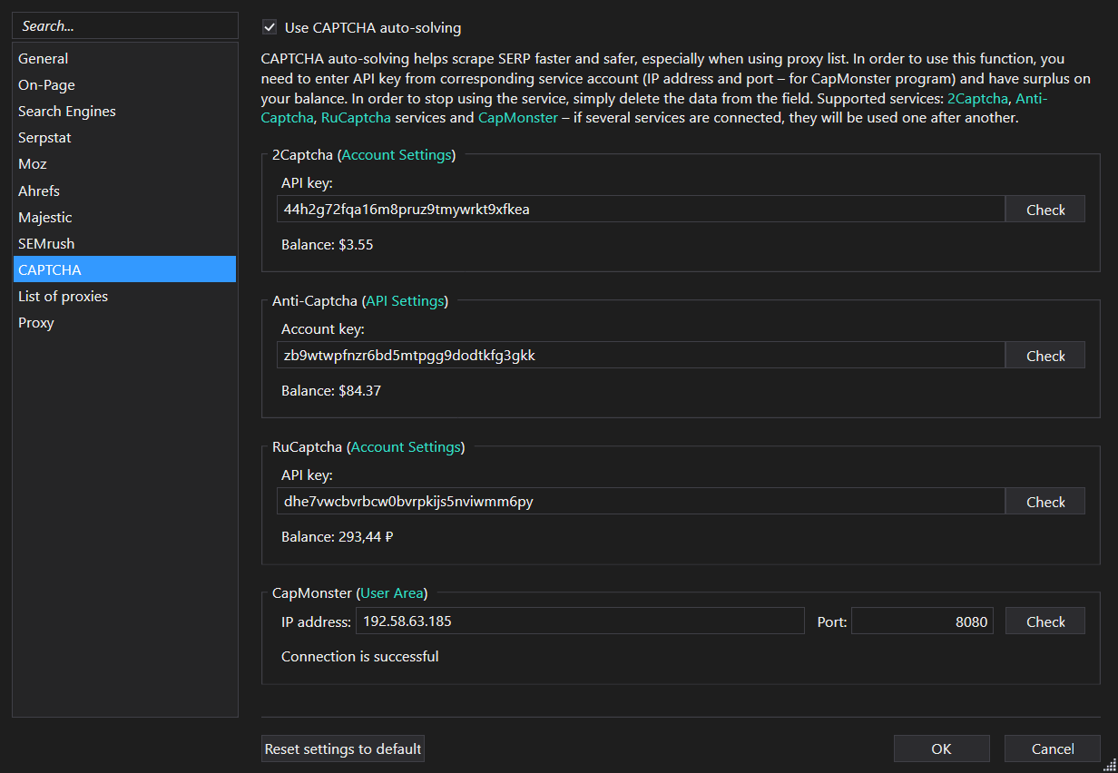 Netpeak Checker 3.1: CAPTCHA settings