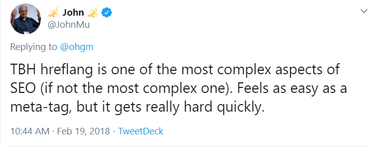 Google’s John Mueller on his Twitter described hreflang as 'one of the most complex aspects of SEO'