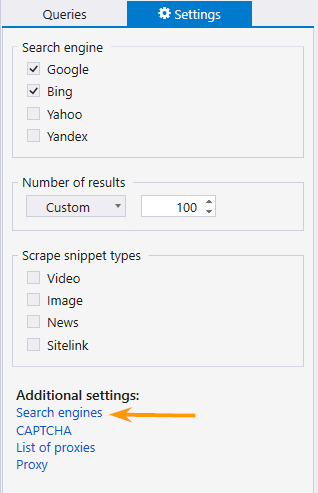 Search engine settings in Netpeak Checker