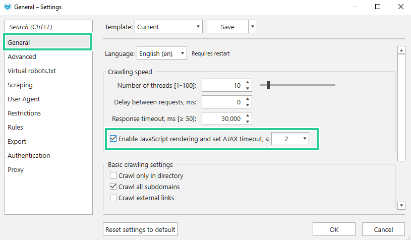 Enabling JavaScript rendering in Netpeak Spider