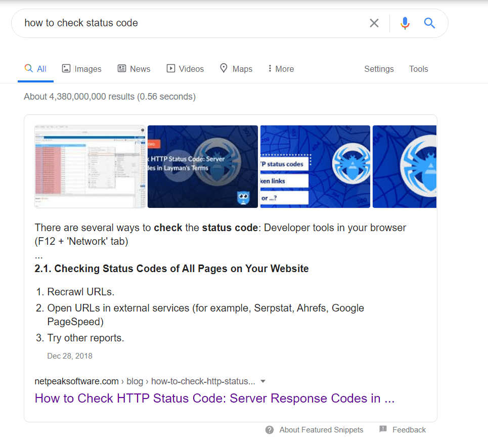 Example of featured snippet