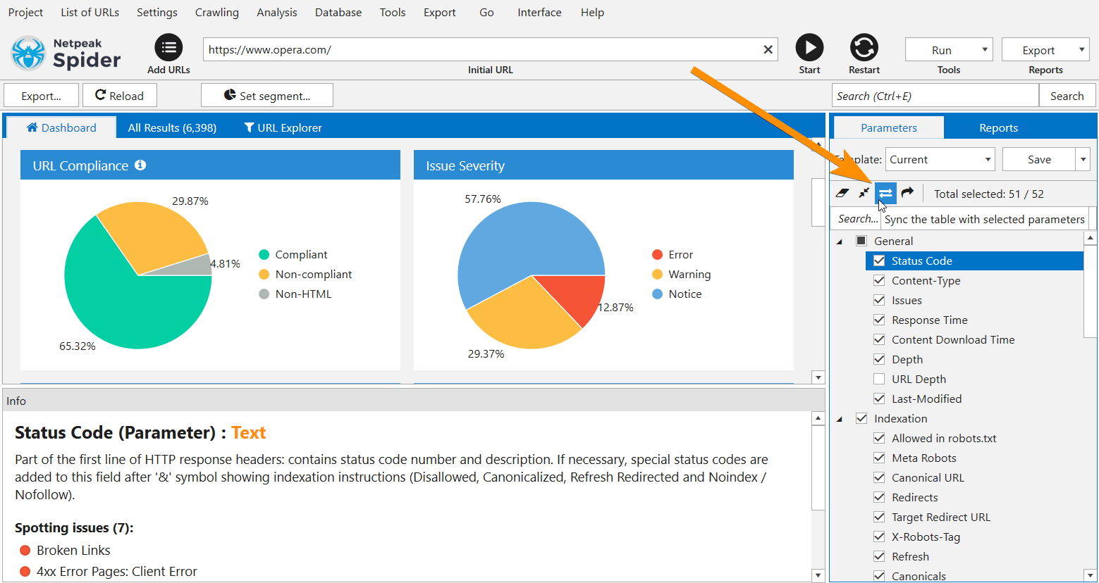 Netpeak Spider 3.1: synchronizing tables with parameters