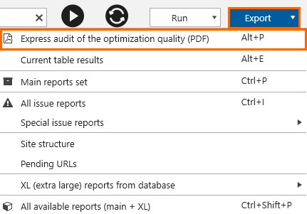 Export of SEO audit in Netpeak Spider