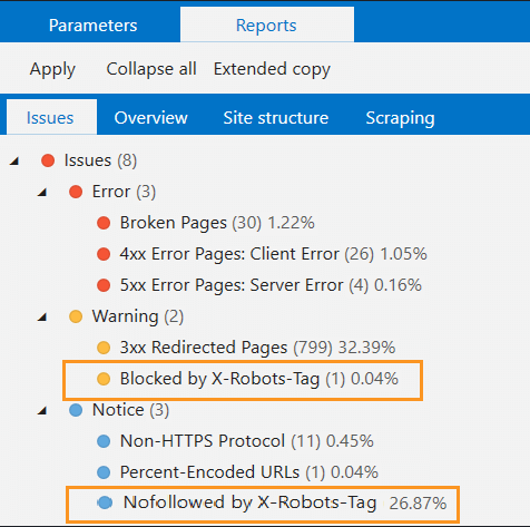 When the crawling is done, analyze the spotted issues in Netpeak Spider