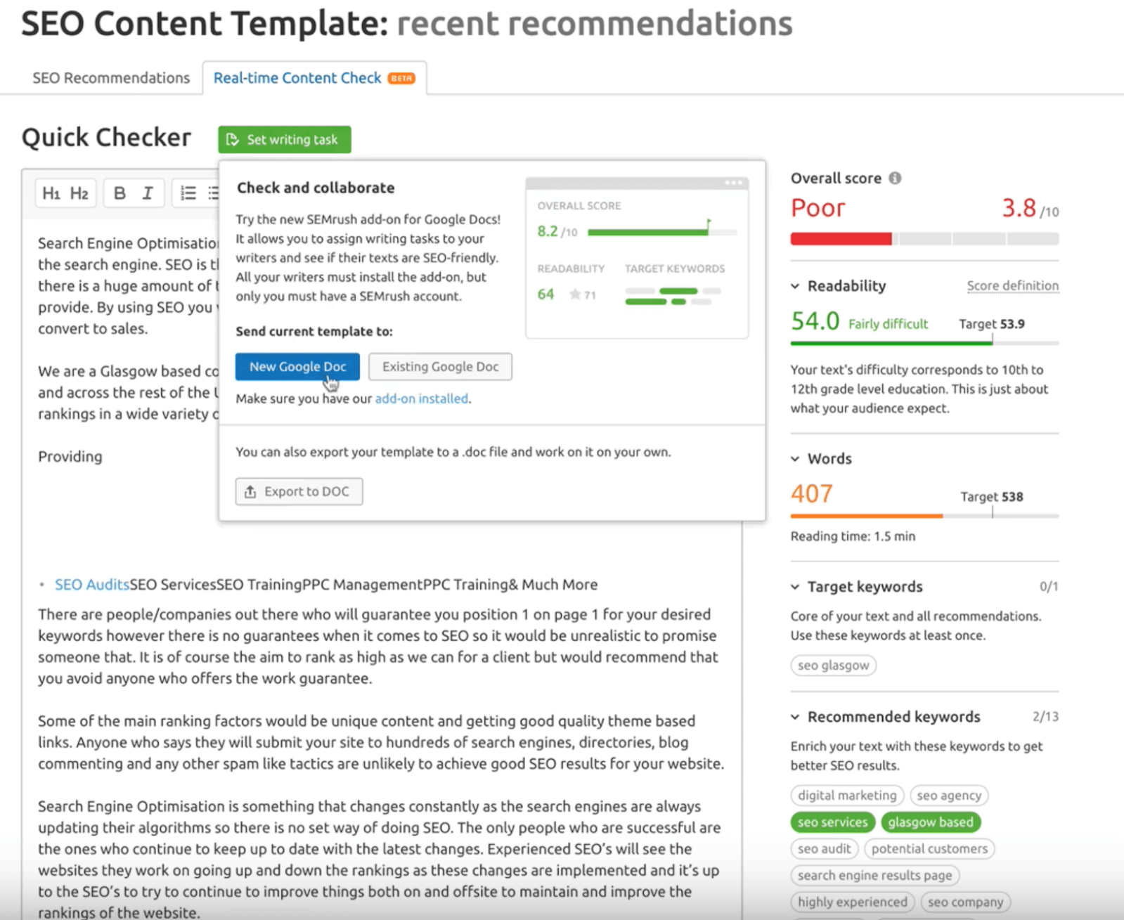 This is how SEMrush editor tool looks