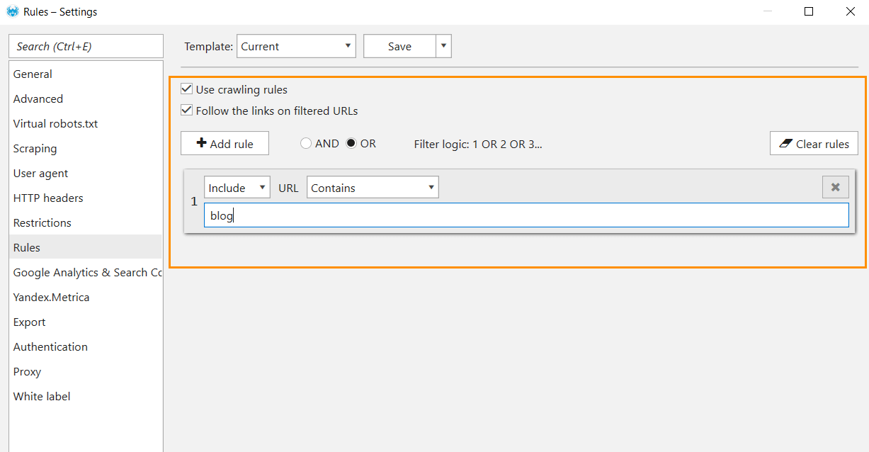 Restrict crawling area by excluding exact folders or entire directories in Netpeak Spider