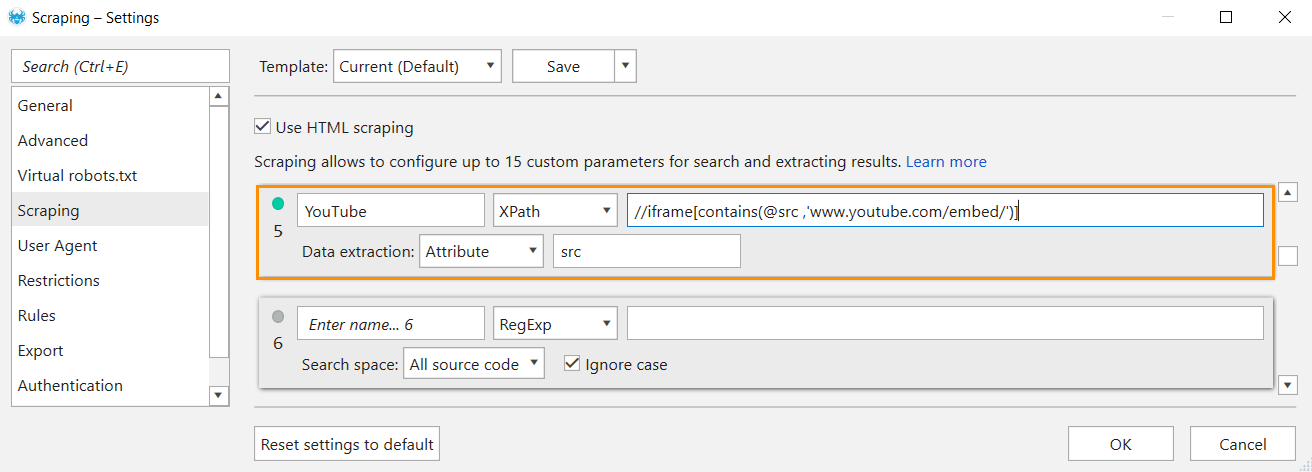 Settings to scrape videos using Netpeak Spider