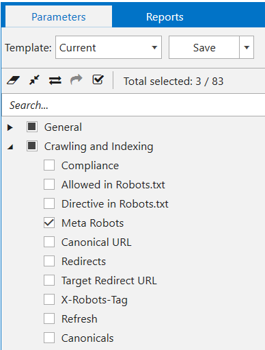 Go to a sidebar, and select ‘Meta Robots’ parameter in the ‘Crawling and indexing’ head group