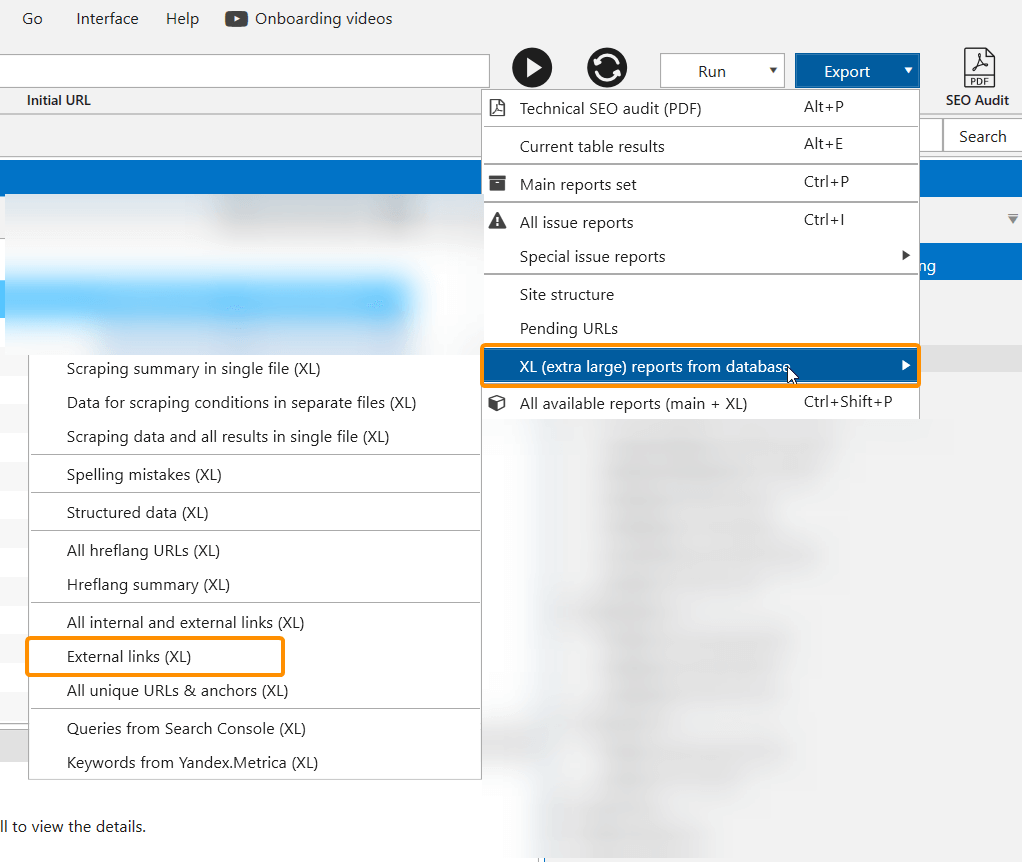 How to export the report on ‘External links (XL)’ from Netpeak Spider