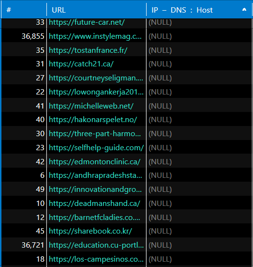 The list of domains with NULL IP in Netpeak Checker