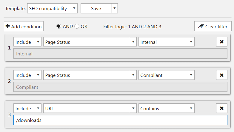 Custom filter template in Netpeak Spider 3.0