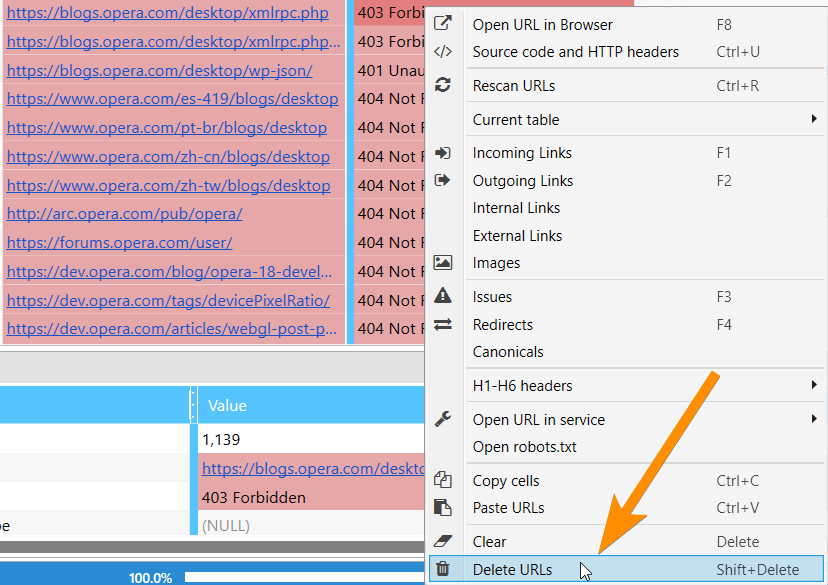 Deleting URLs from results in Netpeak Spider 3.0