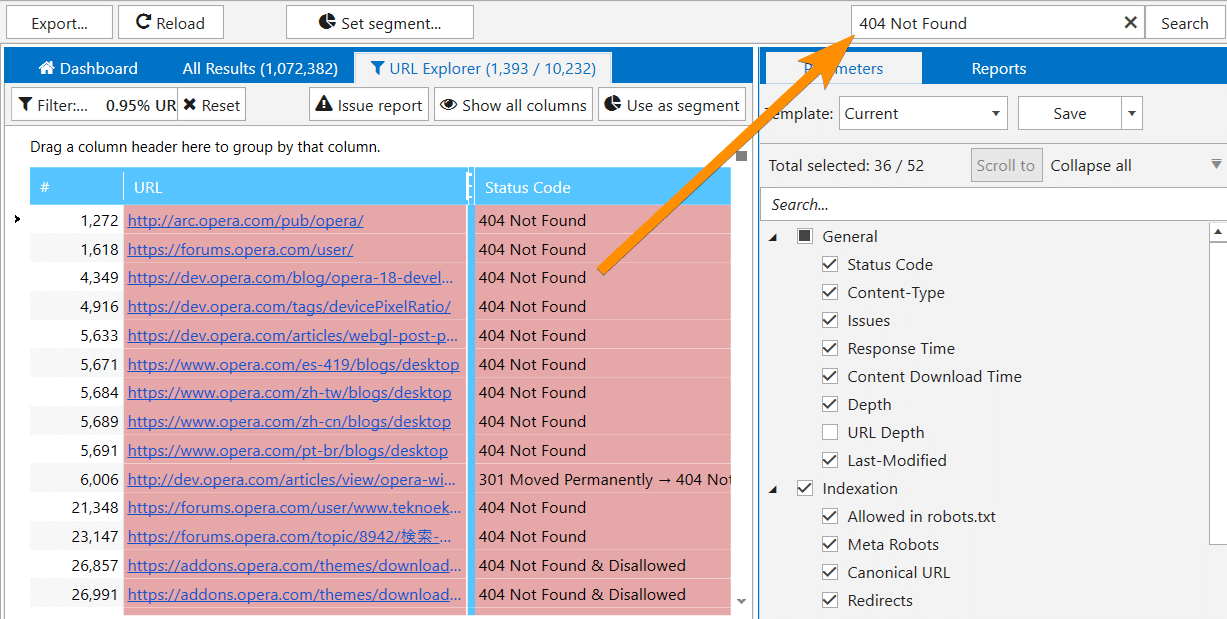 Quick search in table in Netpeak Spider 3.0