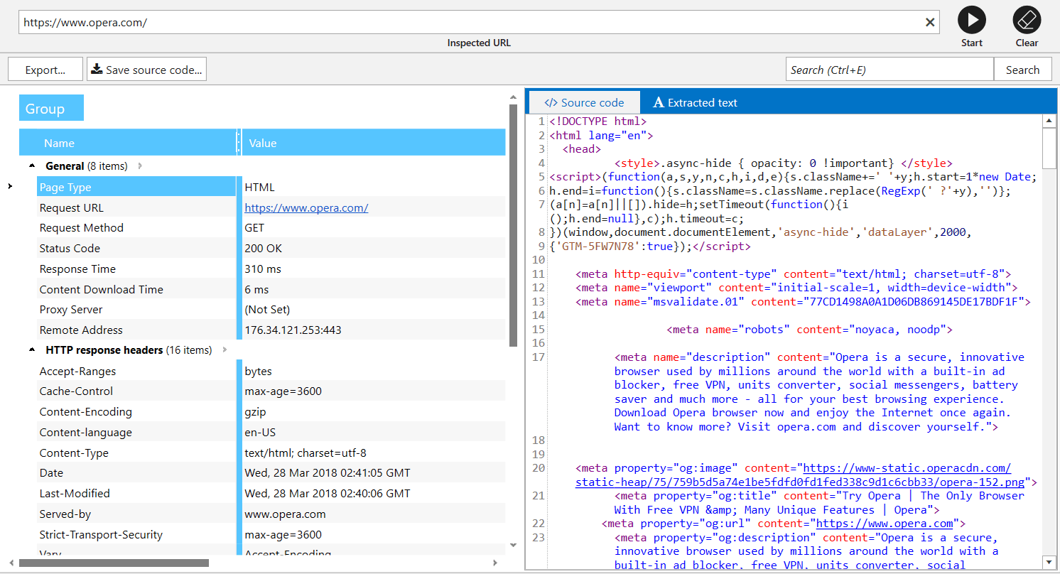 Source code and HTTP headers analysis in Netpeak Spider 3.0