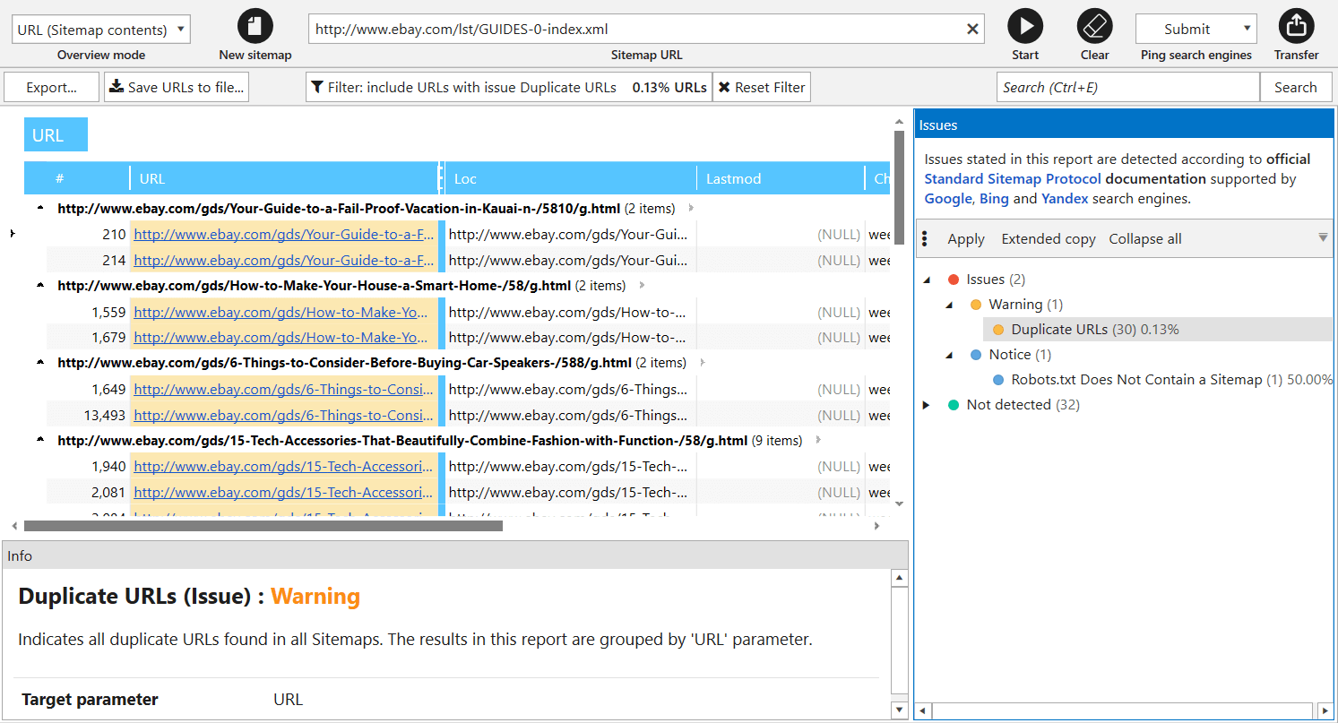 XML Sitemap validator in Netpeak Spider 3.0