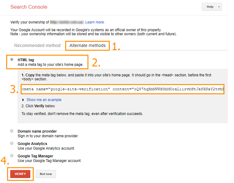 Registration in Google Search Console