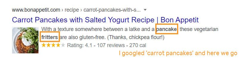 Snippet example in Google search results