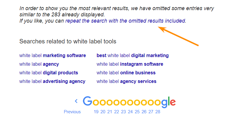 Omitted results from Google SERP