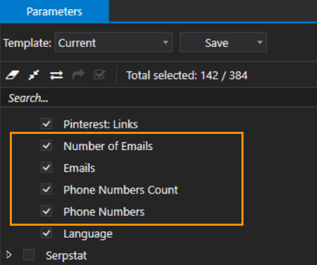 Phone numbers and emails in Netpeak Checker