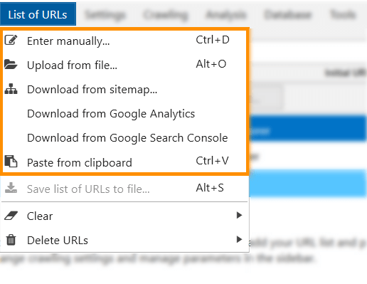 How to insert a list of URLs to crawl them in Netpeak Spider