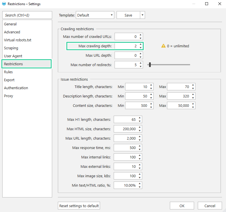 Combination of conditions and settings