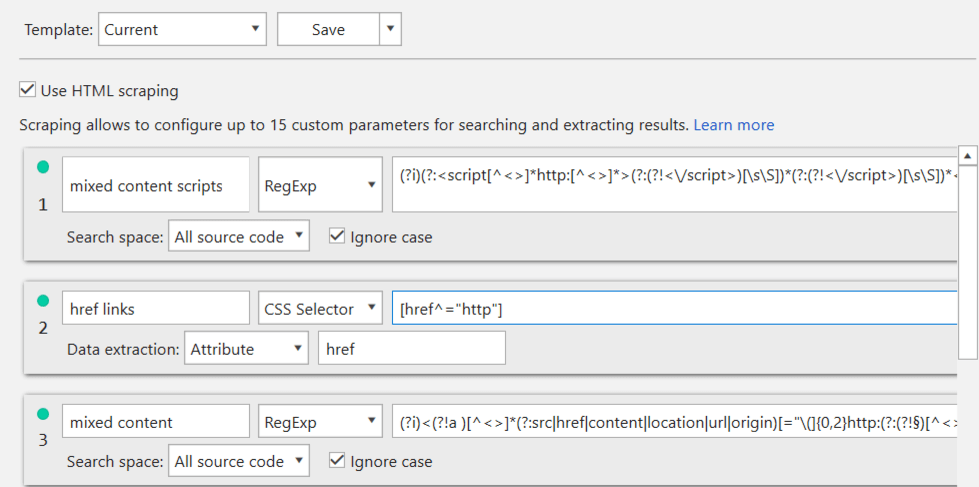 Select the necessary parameters to properly check href links.