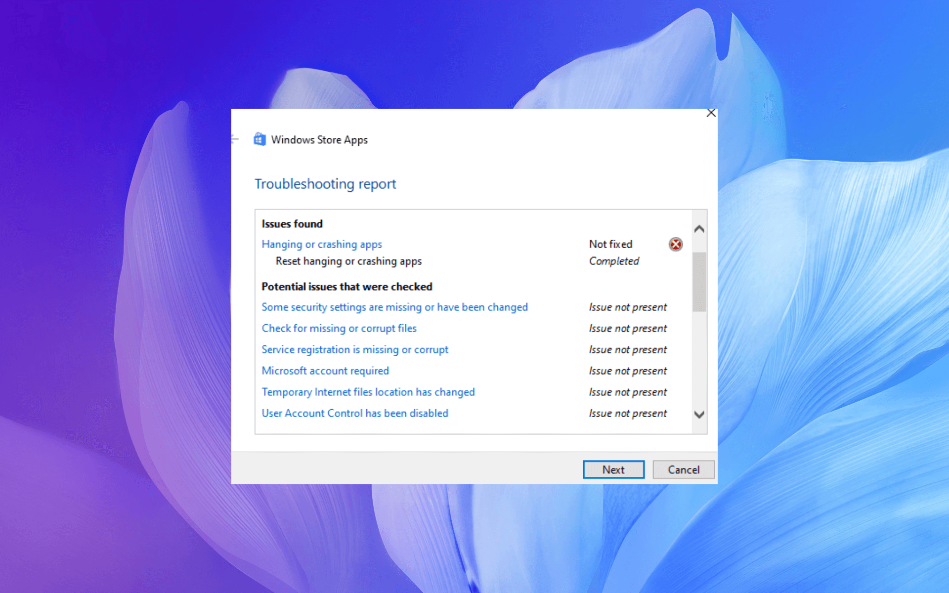 Windows App Troubleshooter detects possible issues with Chrome.