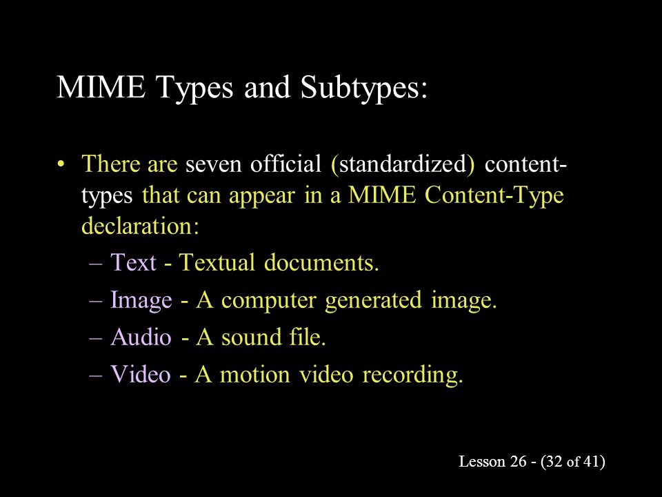 Common MIME types of content.