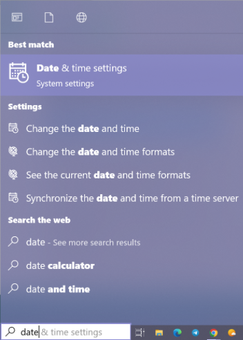  Searching for Date & Time settings