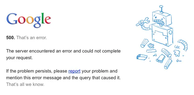 500 internal server error in Google Chrome
