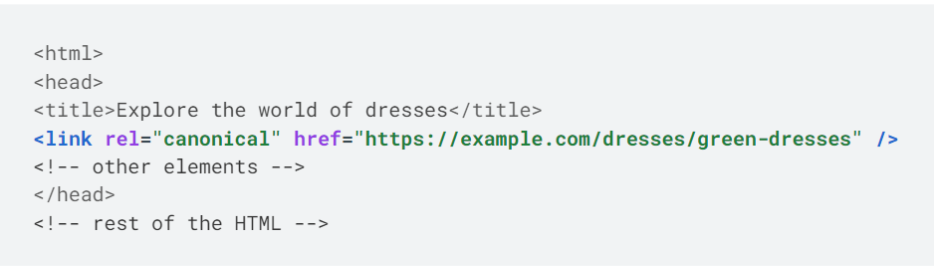 Google’s code sample the rel="canonical"attribute in the <head> section