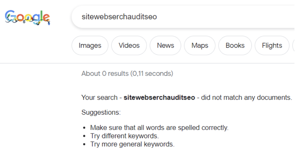 Google search results with no keywords located