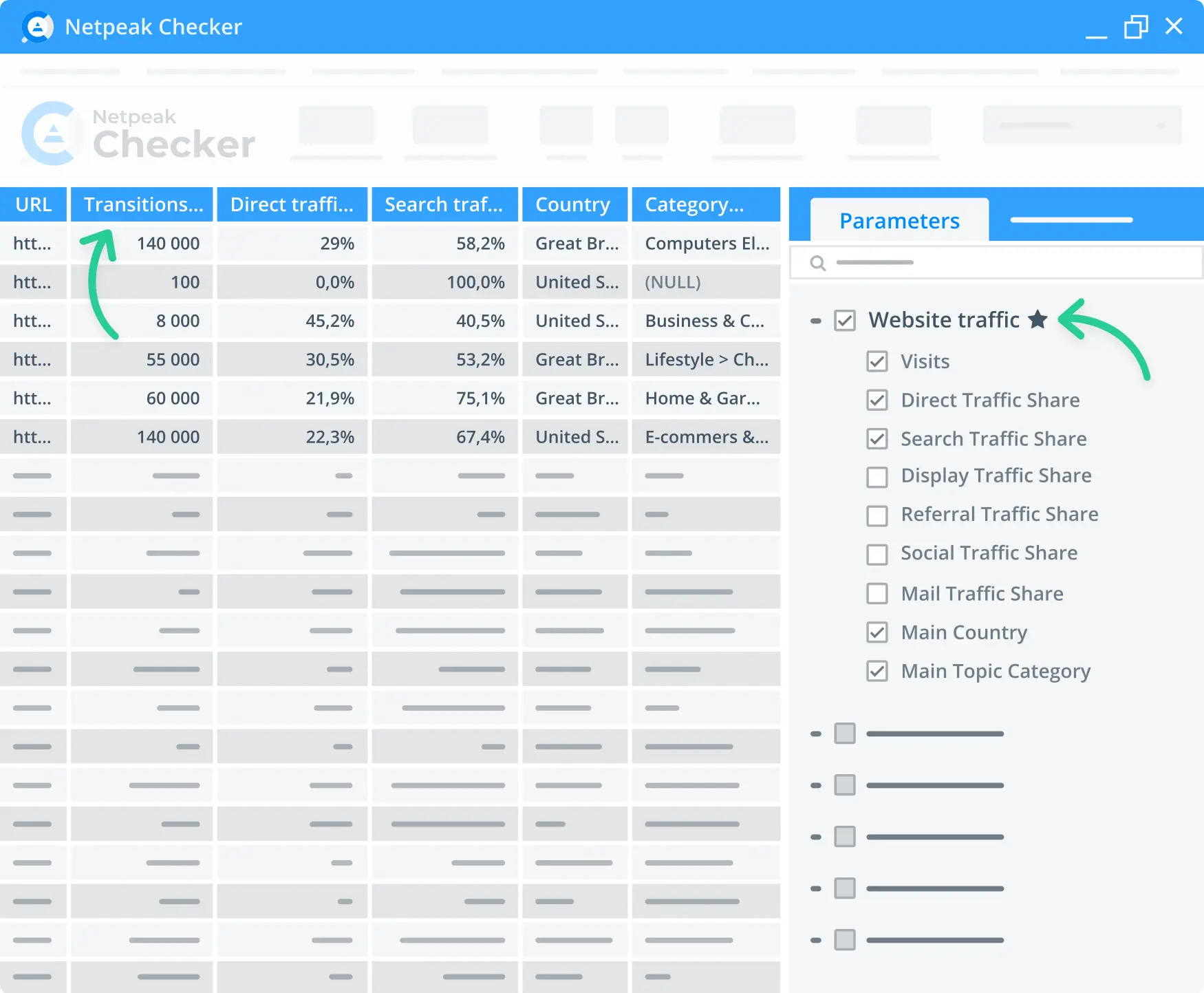 Quickly evaluate the target website's traffic with Netpeak Checker.