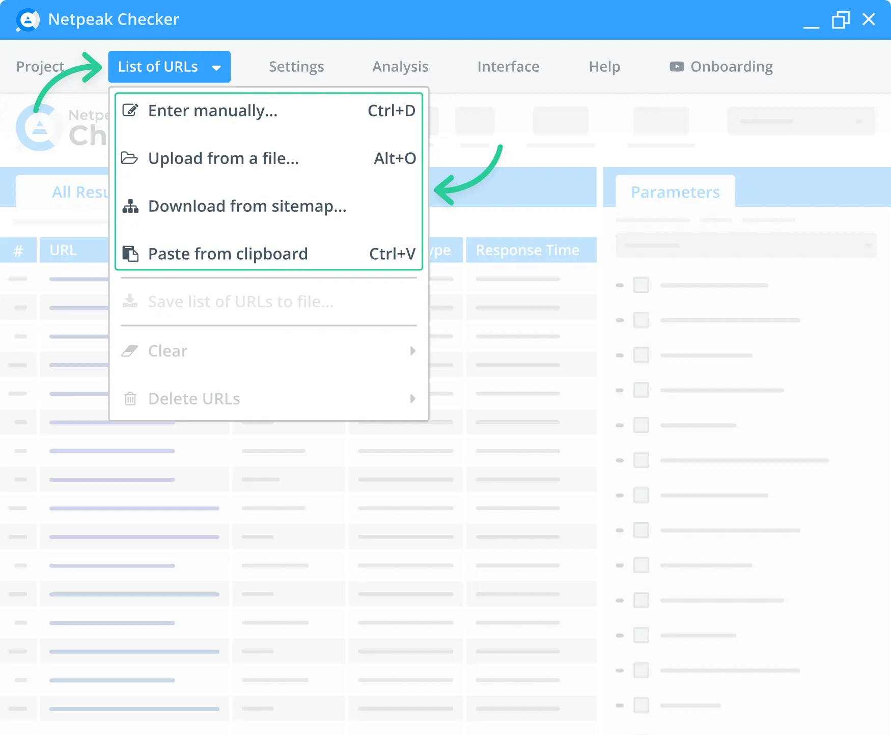 Add the required links for ranking through Netpeak Checker.