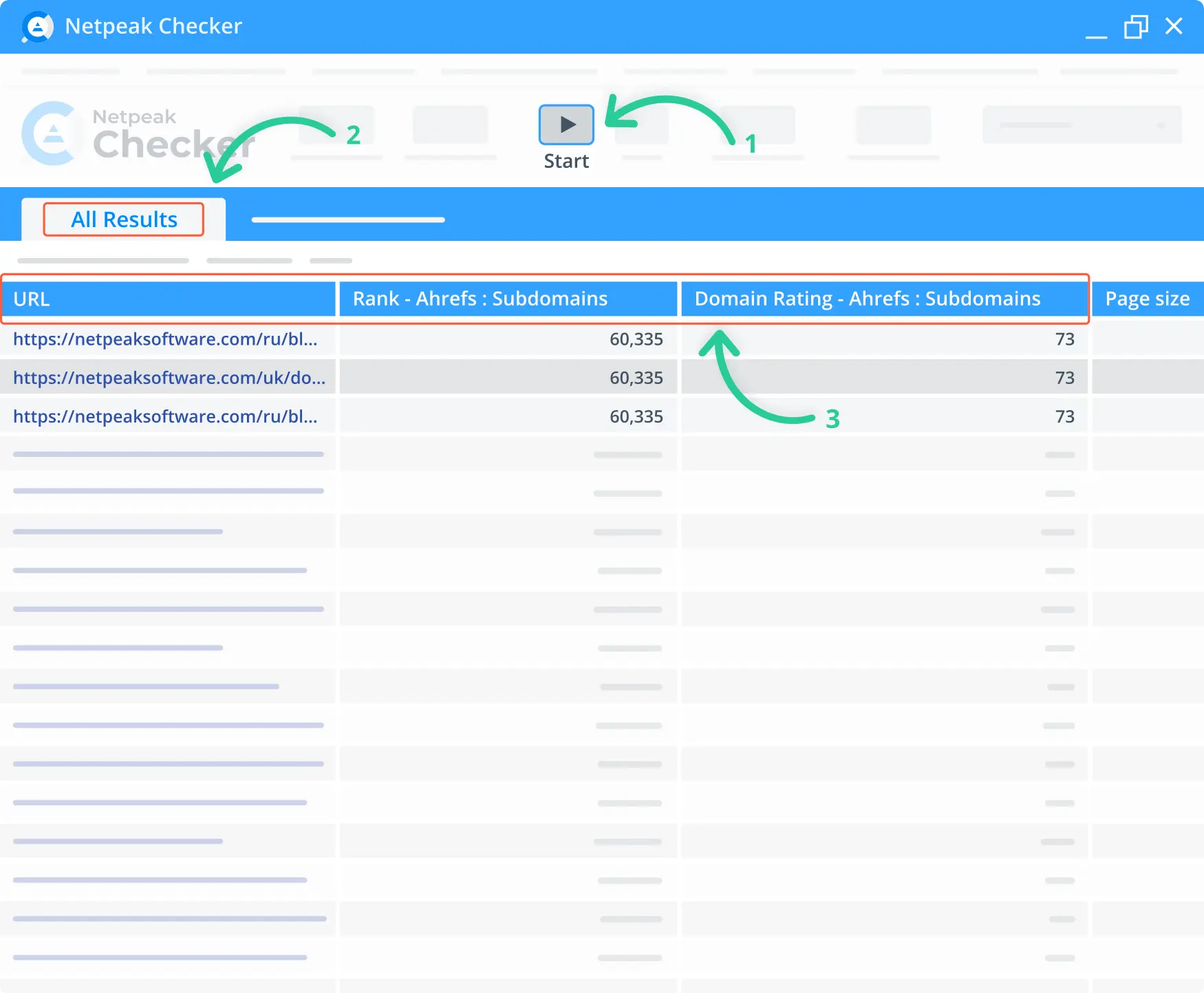 Initiating ahrefs dr check in the Netpeak Checker.