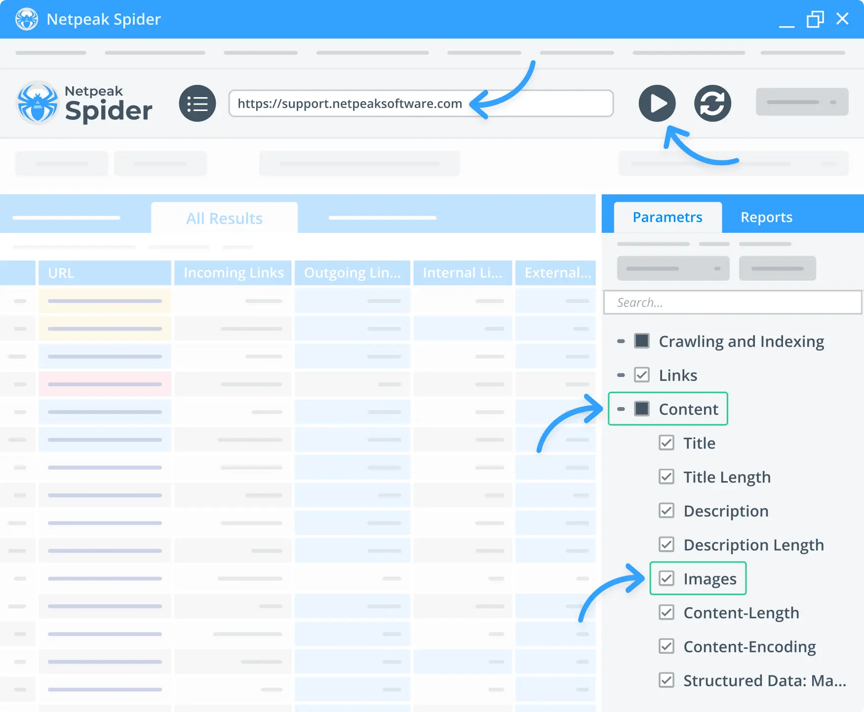 Choosing parameters in the Alt Tag Checker feature