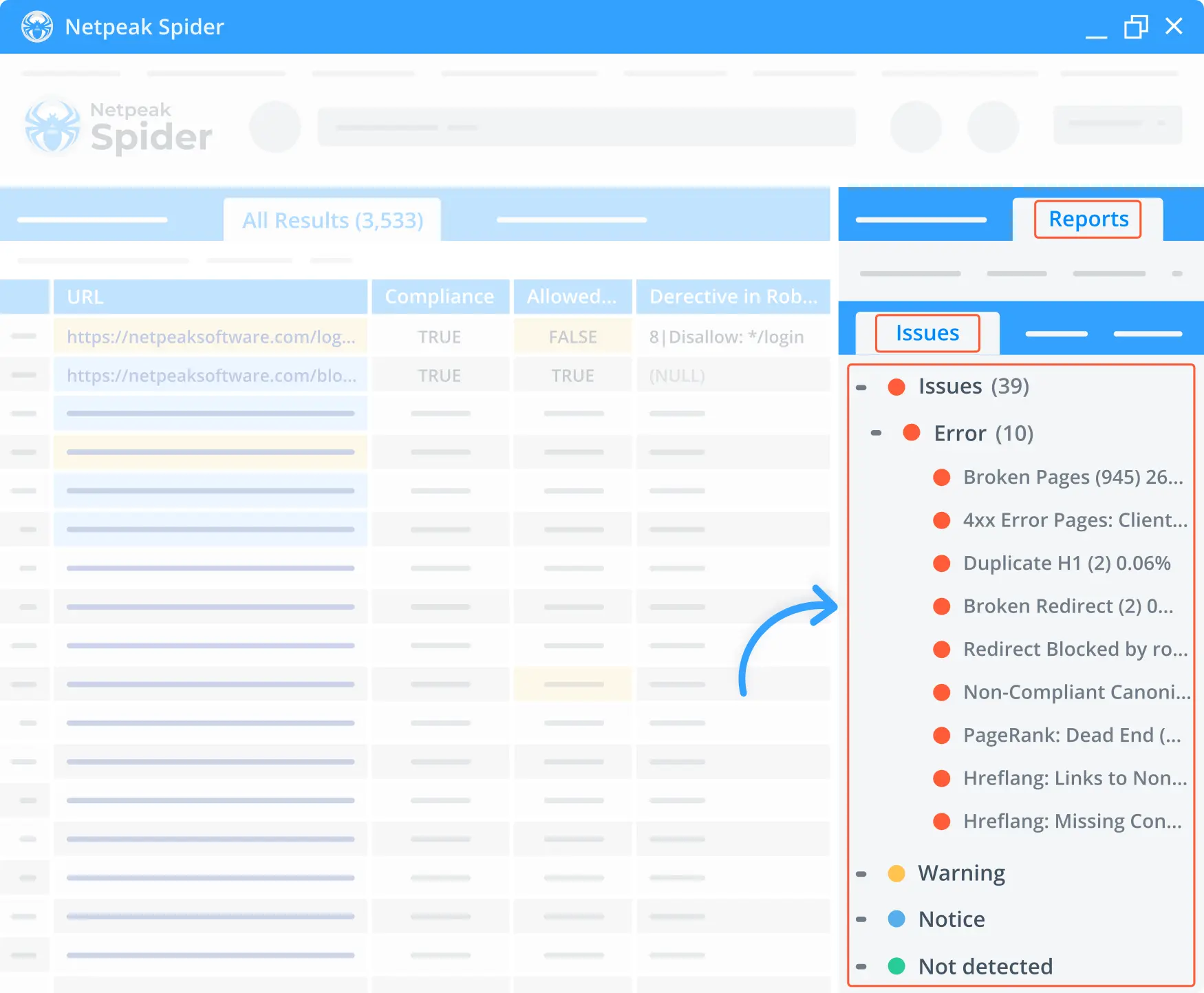 Use Netpeak Spider to detect multiple on-page issues on your target website.