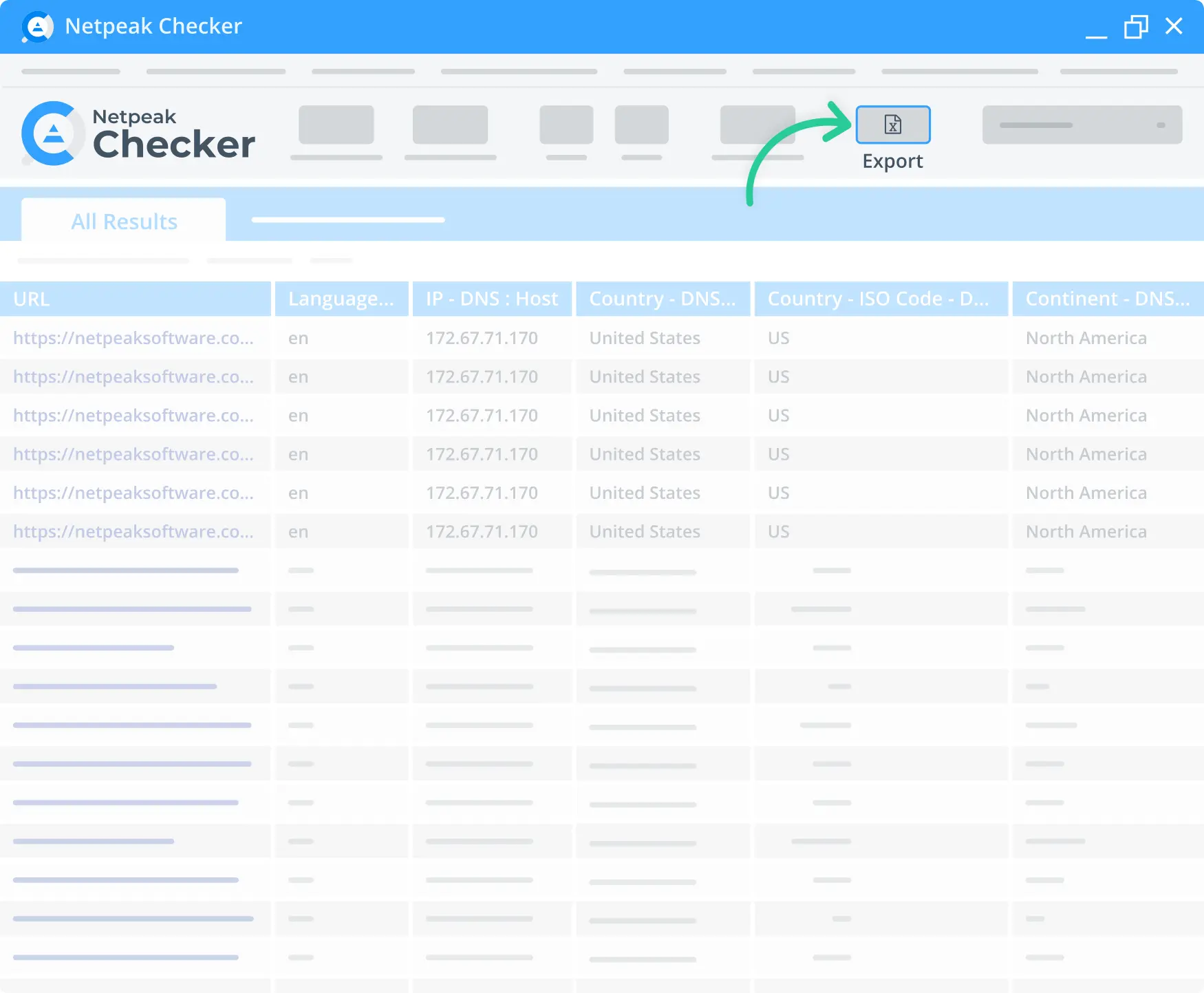 Exporting DNS domain check results in the Netpeak Checker.