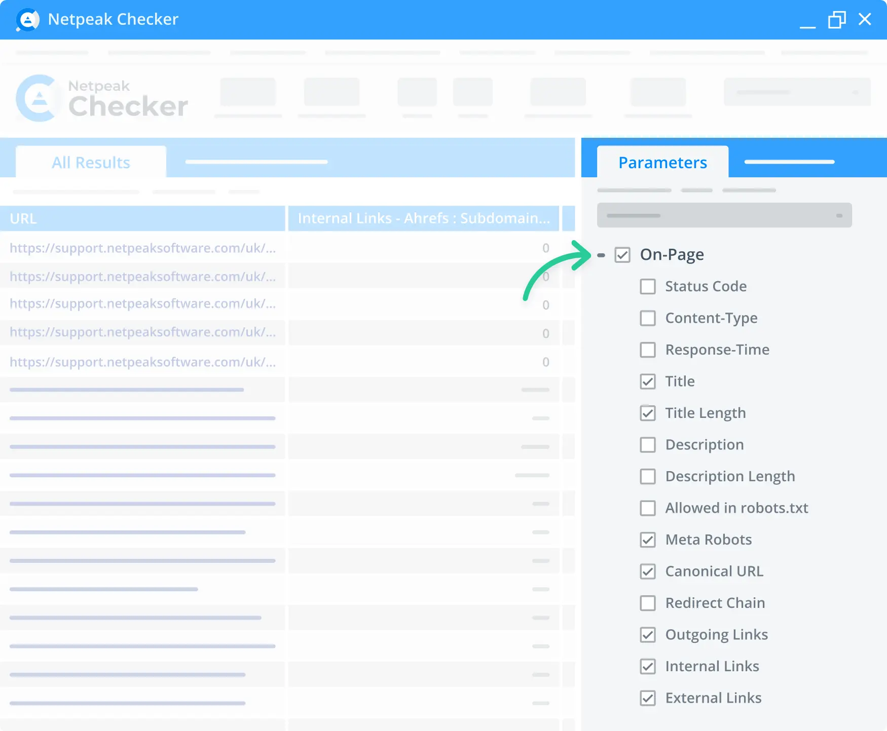 Using Netpeak Checker for on-page parameter check.