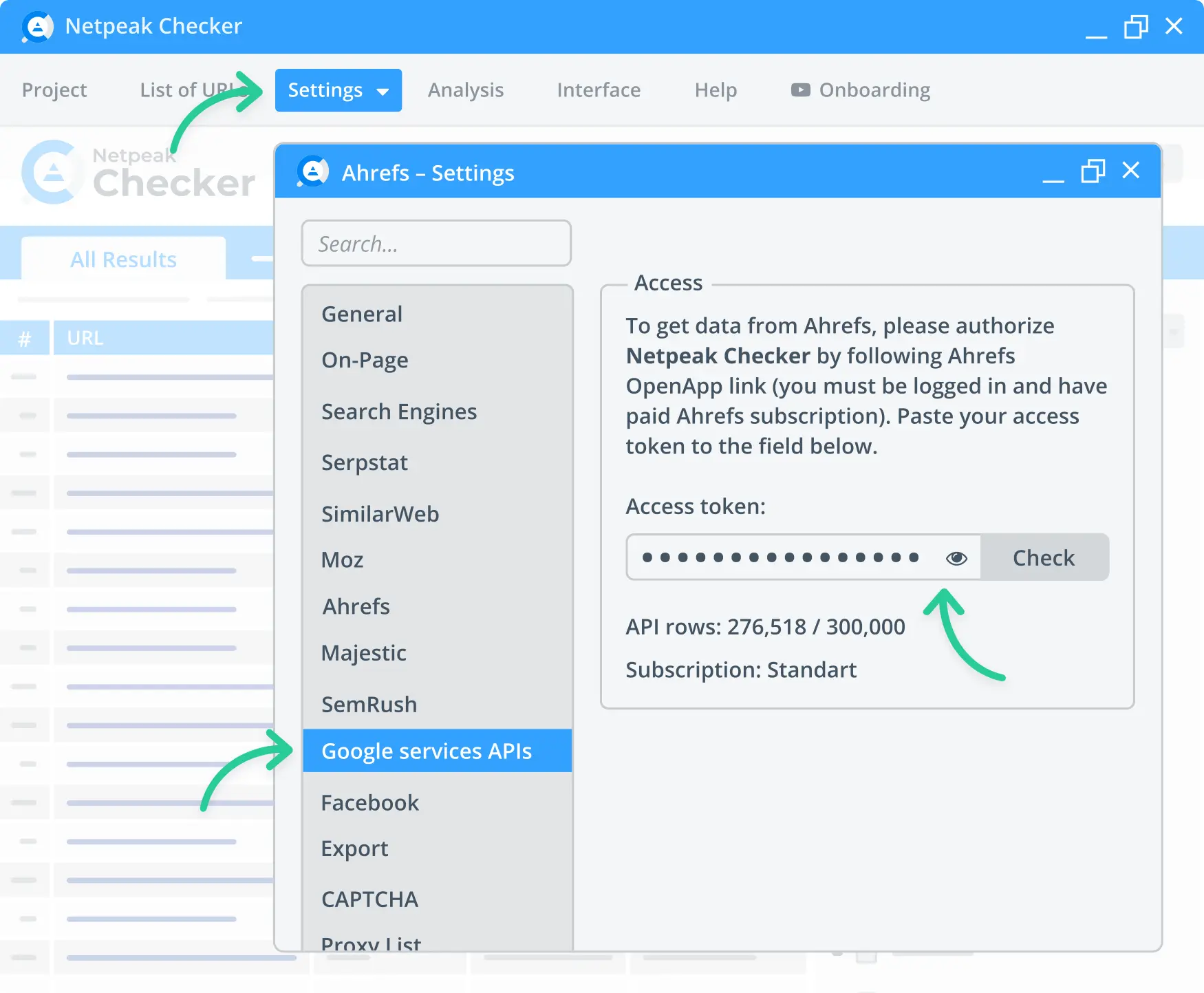 Netpeak integration with Google APIs