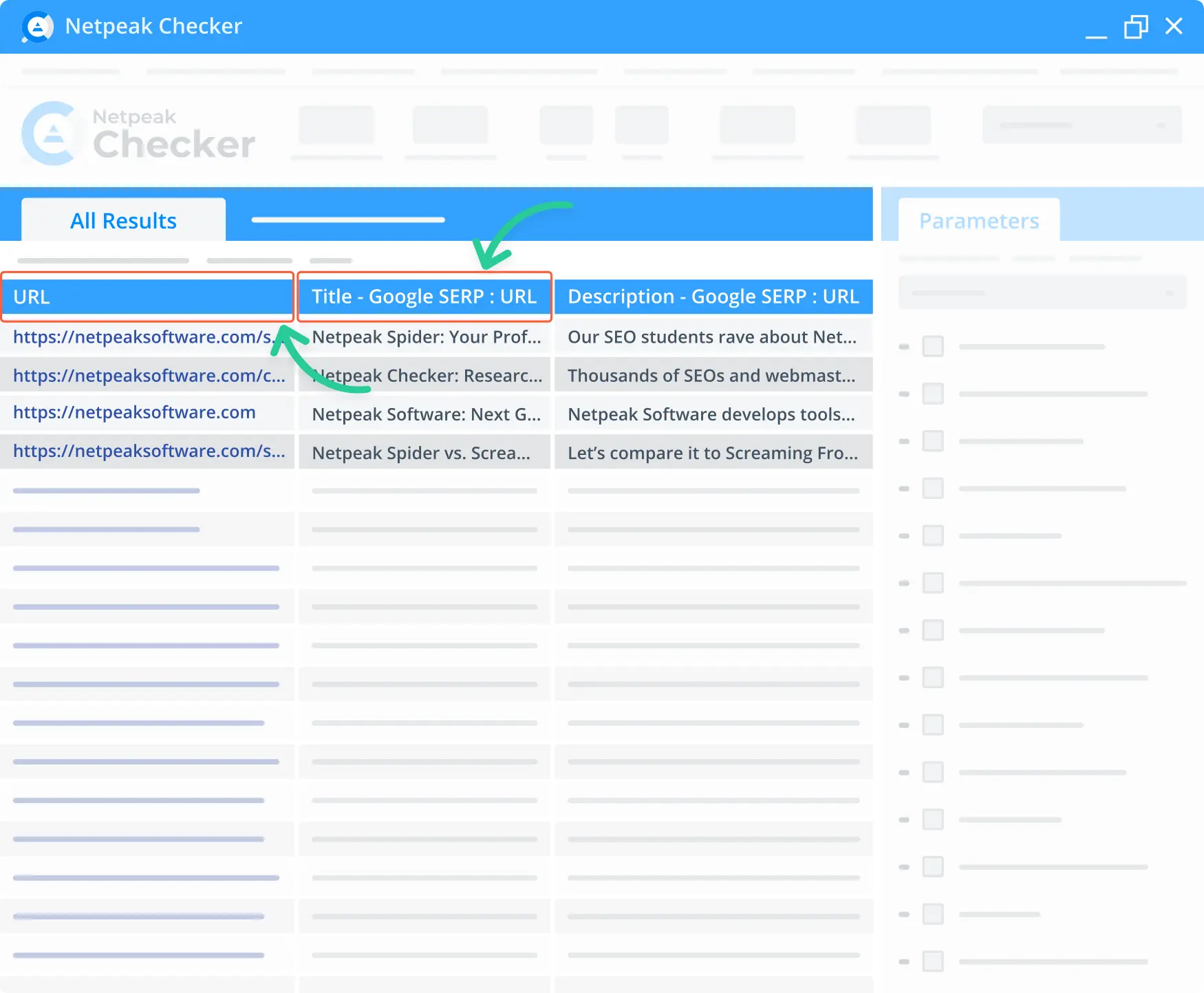 Google SERP title and description in the Netpeak Checker