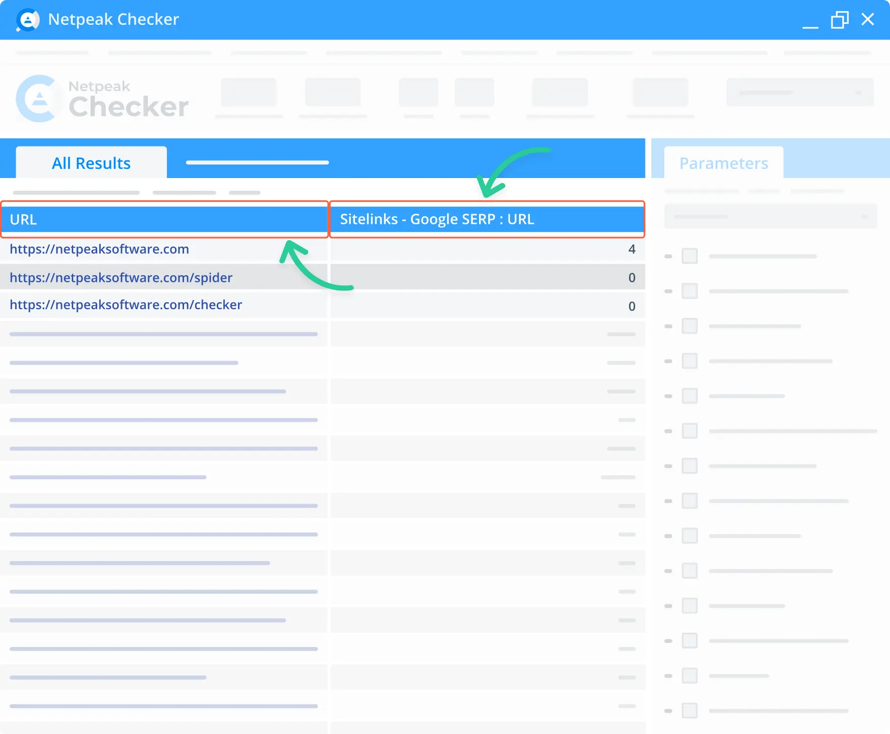 Google SERP Sitelinks in the Netpeak Checker