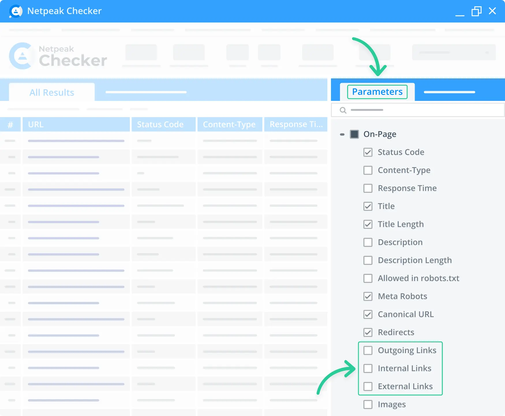 Link extractor parameters in Netpeak Checker.