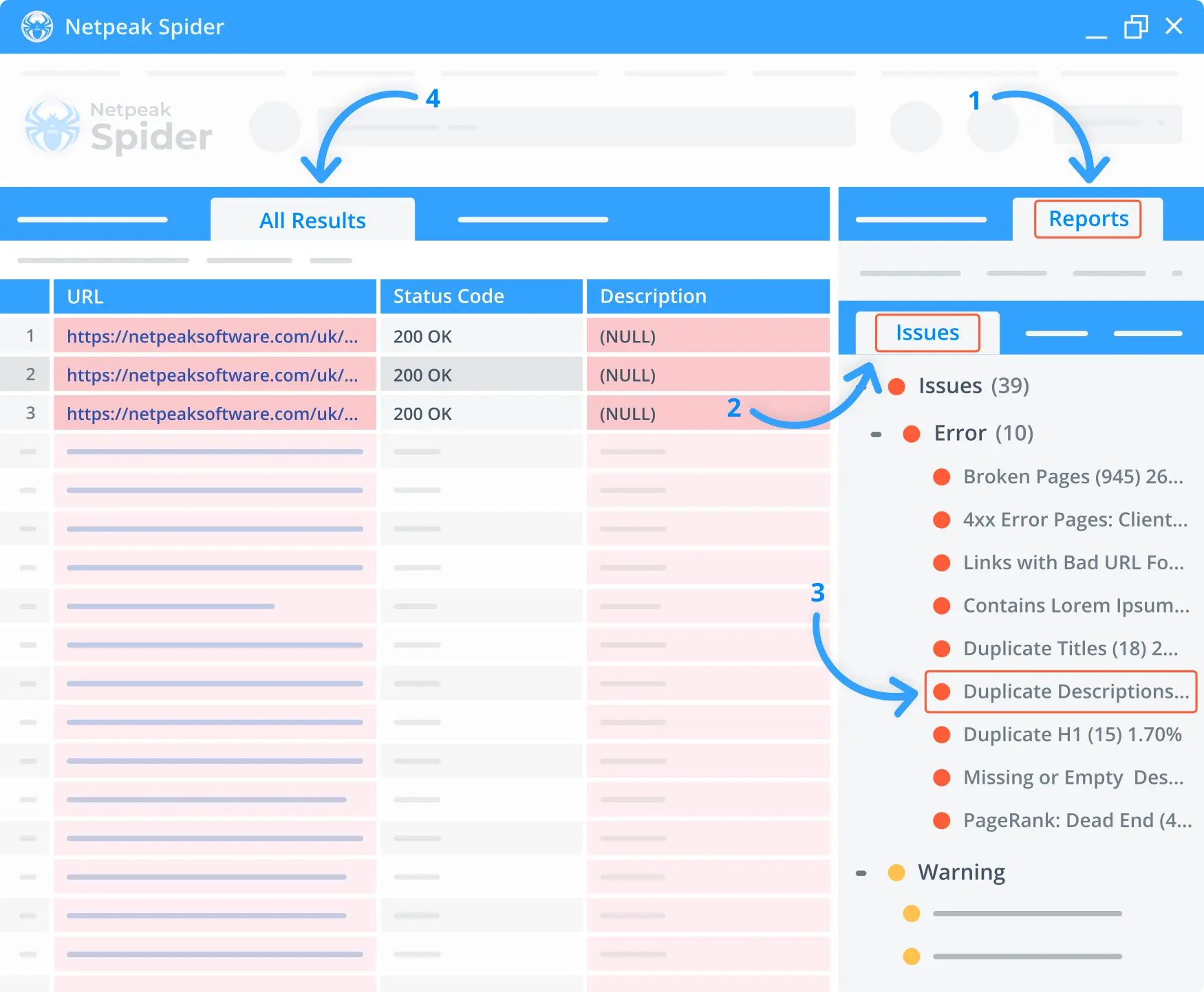 Detect critical meta description issues with Netpeak Spider.