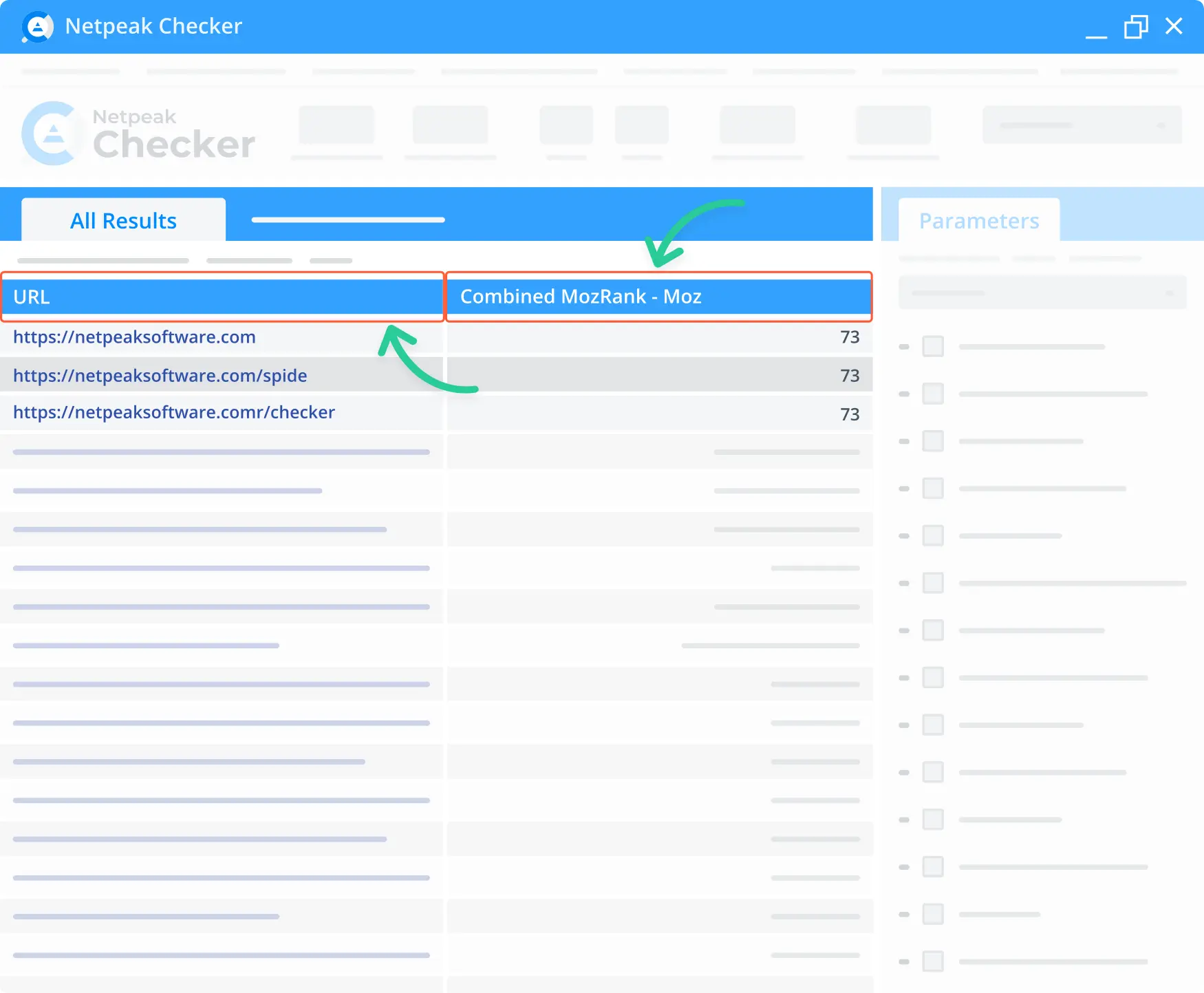  Define the combined Moz Rank of target URLs using the Netpeak Checker app.