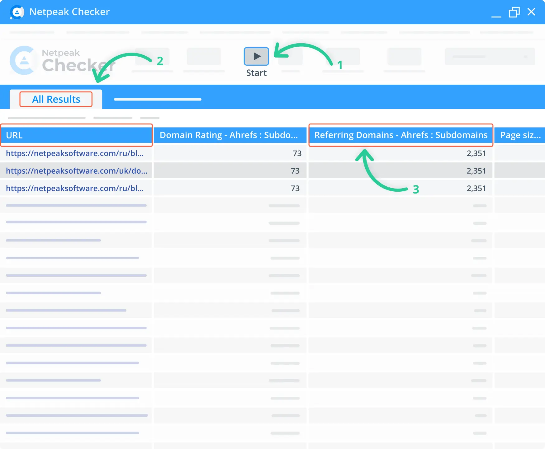 Running referring domains checker in the Netpeak Checker.