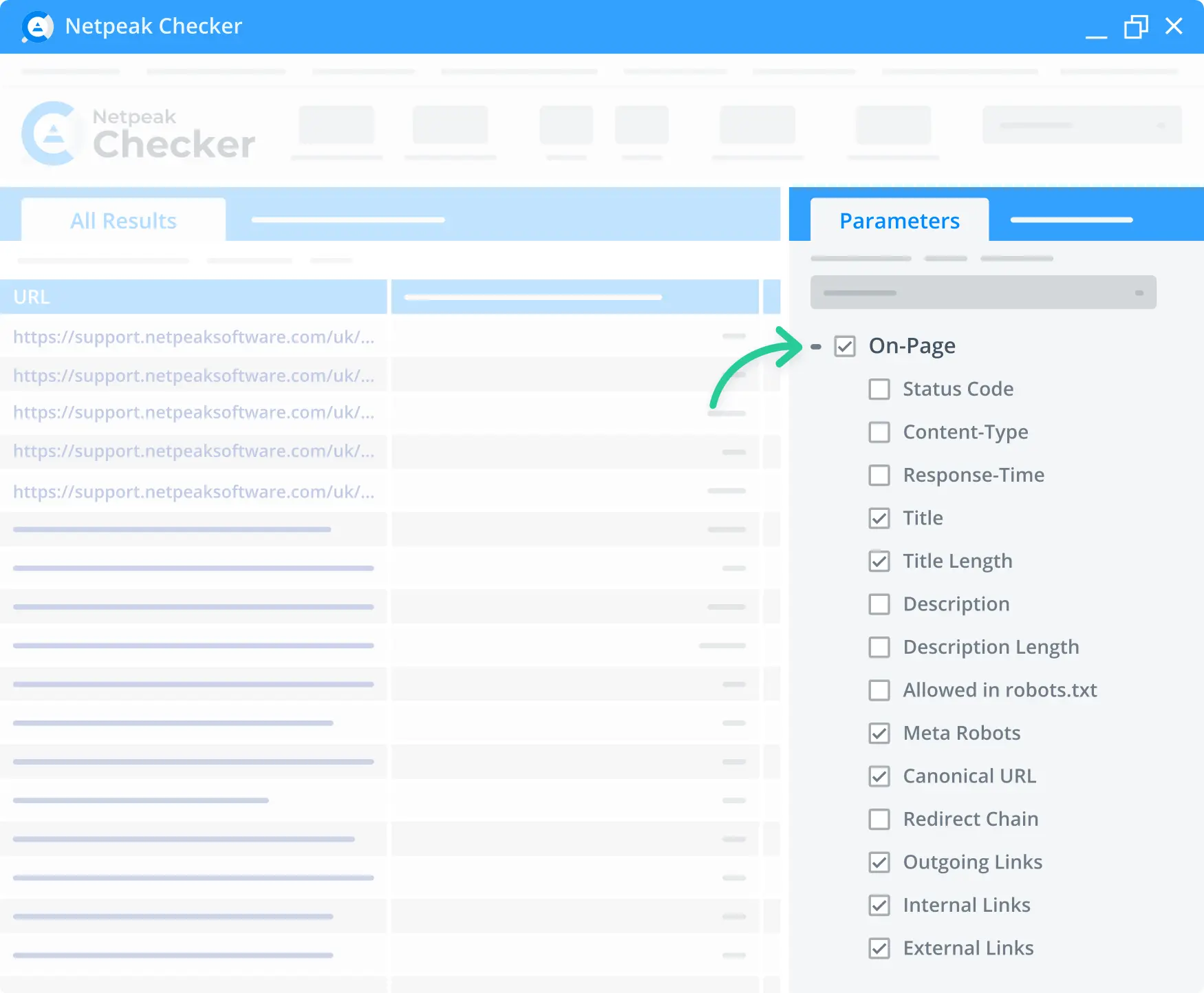 Інструменти Netpeak Checker On-Page для повної перевірки веб-сайту.