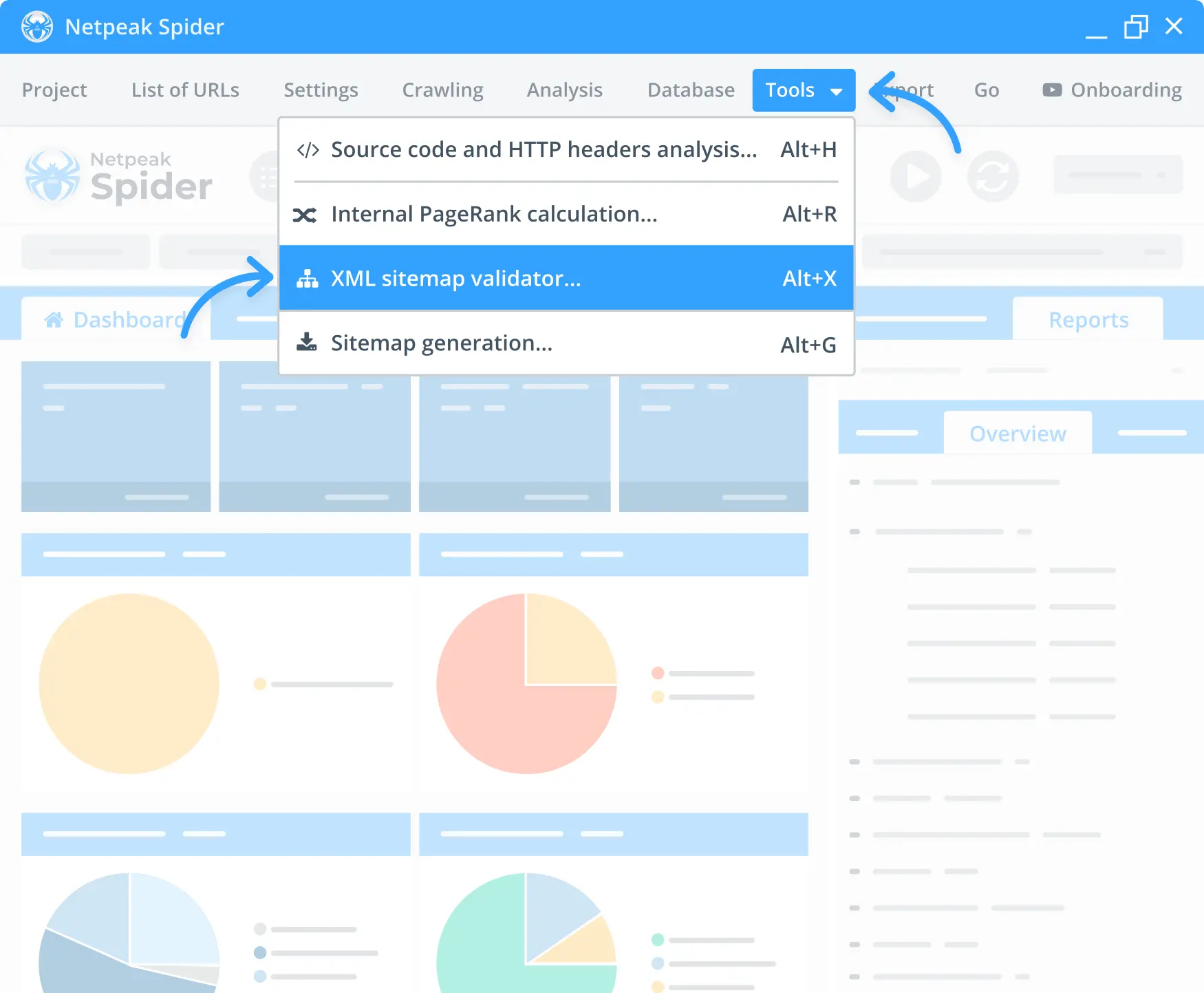 Opening tools menu and selecting XML Sitemap validator