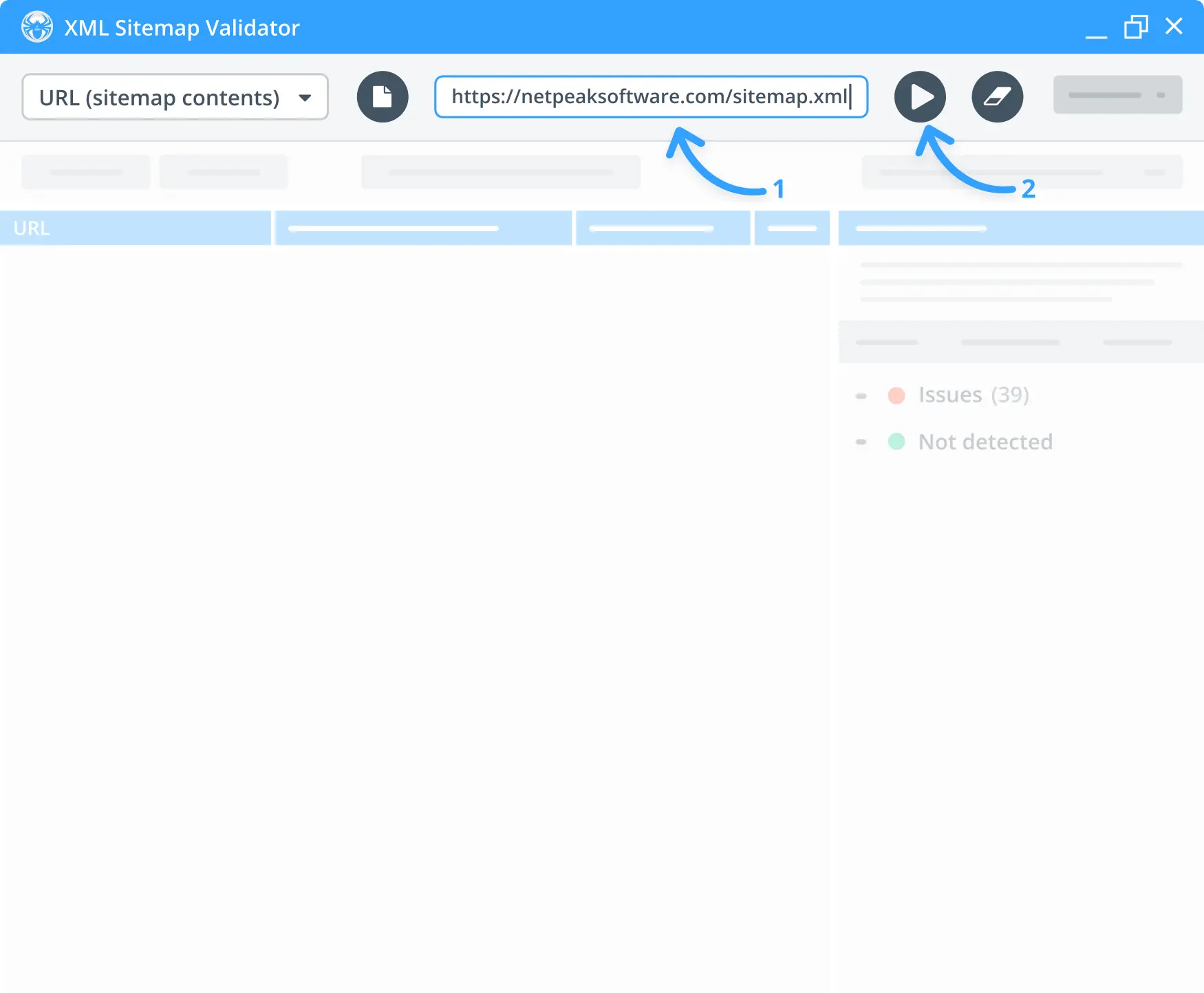 Paste the sitemap.xml in the search field and press start button